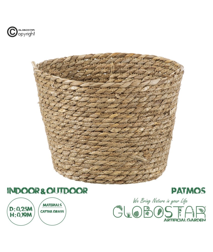 GloboStar® Artificial Garden PATMOS 20271 Διακοσμητικό Πλεκτό Καλάθι - Κασπώ Γλάστρα - Flower Pot Μπεζ Φ25cm x Υ19cm